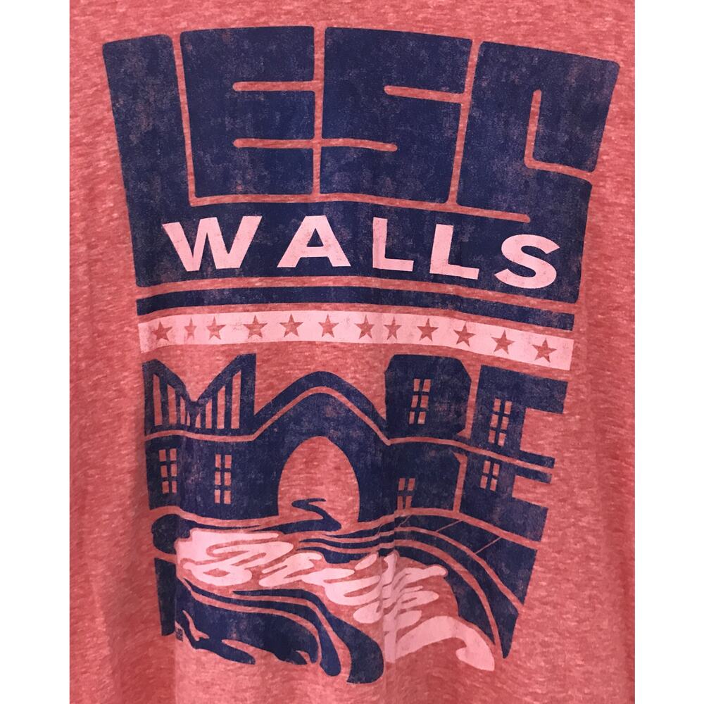 Solid Threads Less Walls More Bridges Heather Pink Red Vtg Style T Shirt XL 46"